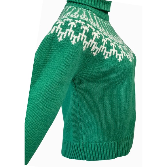 Tory Sport Green Fair Isle Turtleneck Sweater Merino Wool Blend Size Medium - Picture 5 of 8